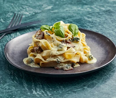 Tagliatelle Pasta with Castello® Creamy Blue Cheese & Mushroom Sauce