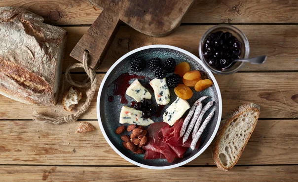 Blue Cheese with nuts, bresaola, sausages, fruits and berries