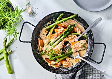 Aspergepan met zoete aardappelen