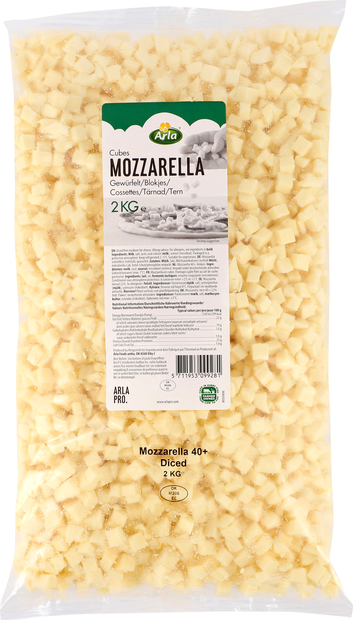 Mozzarella cubes 10x10mm 2kg