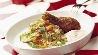 Wokat grönsaksris med kyckling