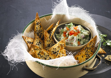 Guacamole med sprøde sesamchips