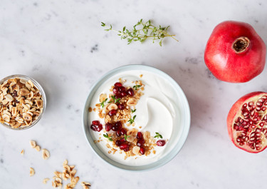 Granola with quinoa and pomegranate topping for skyr 