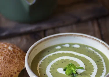 Sweet Pea Soup with Yogurt and Pine Nuts
