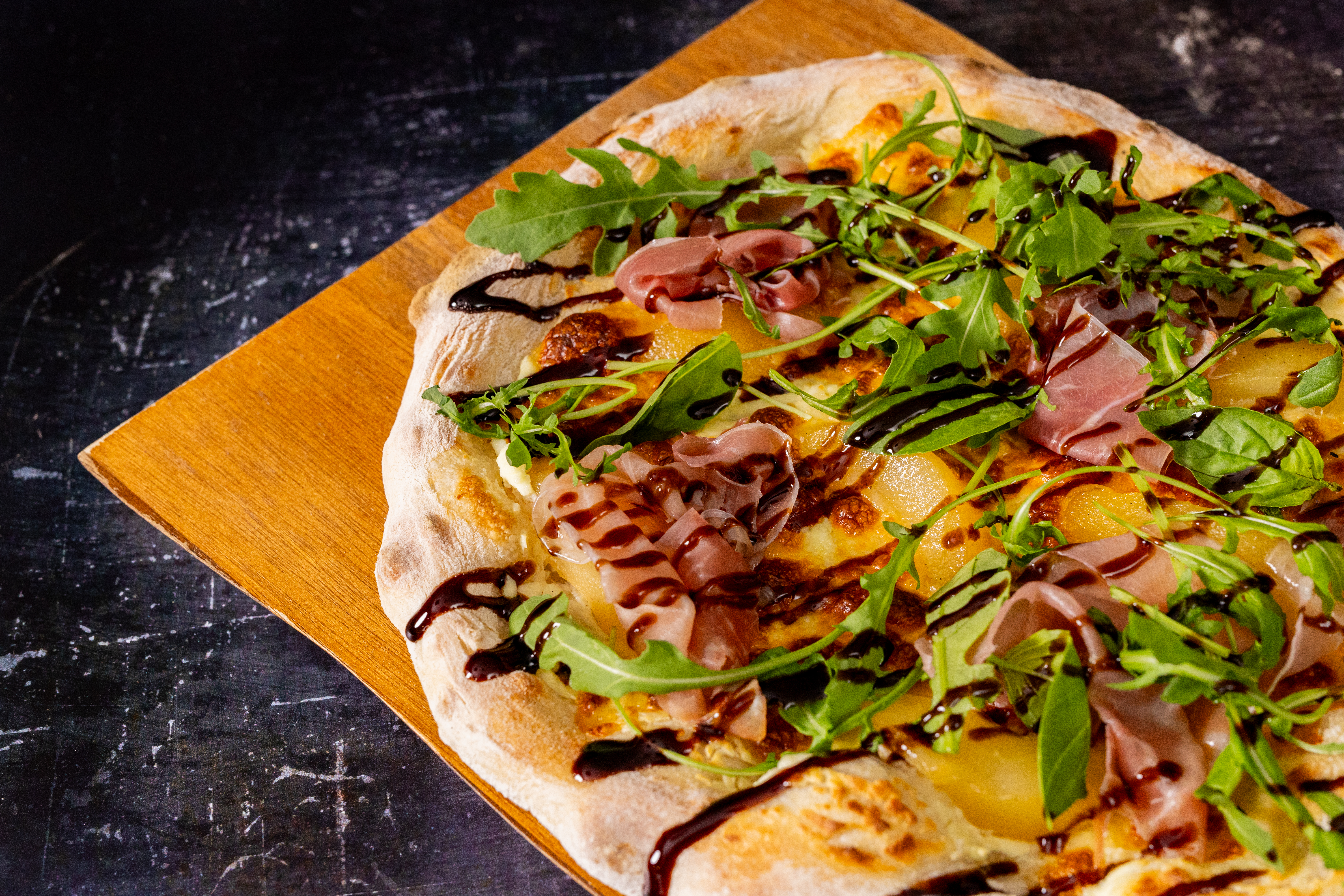 Poached Pear & Prosciutto Pizza