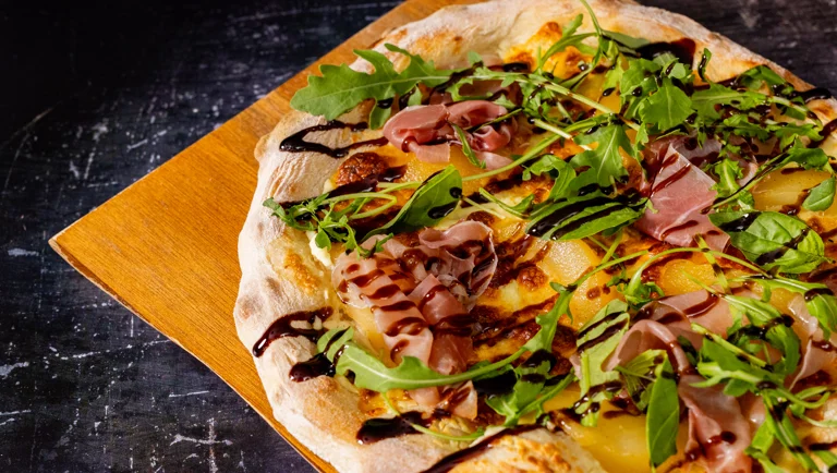 Poached Pear & Prosciutto Pizza