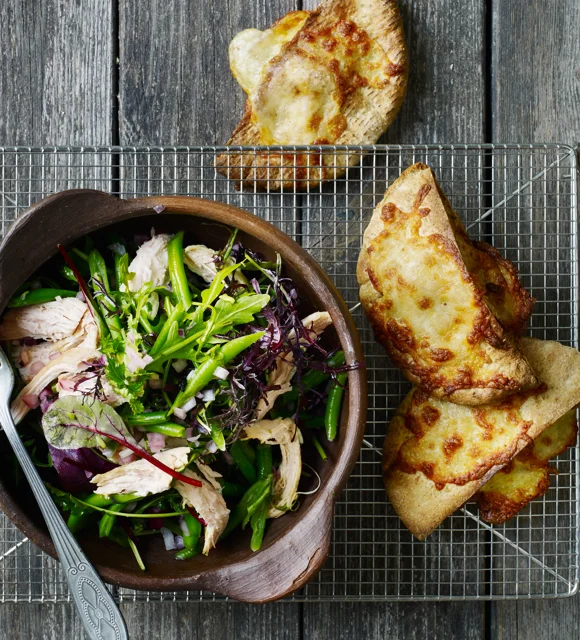 Chicken salad and extra cheesy garlic bread