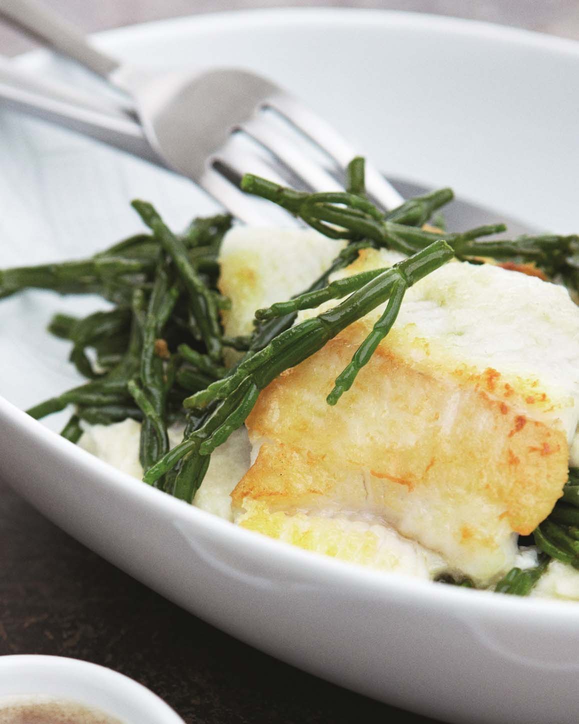 Smażony halibut z selerem