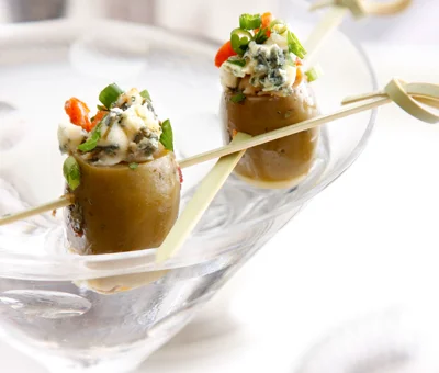 Green olives stuffed with chorizo and Blue Cheese