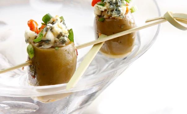 Green olives stuffed with chorizo and Blue Cheese