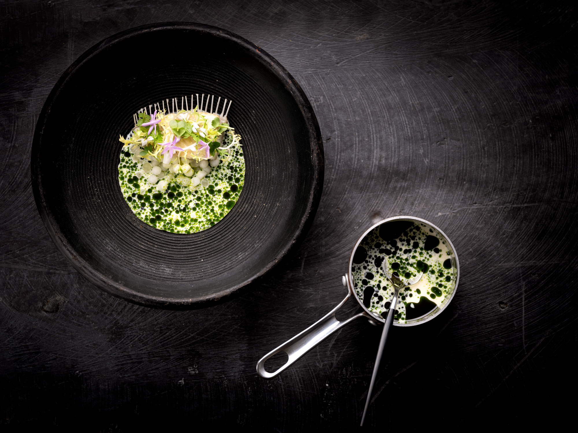 Slethvar med æbler og cremet dildsauce