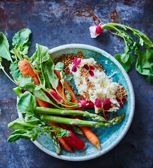 Whipped Creamy White with roasted buckwheat and veggies