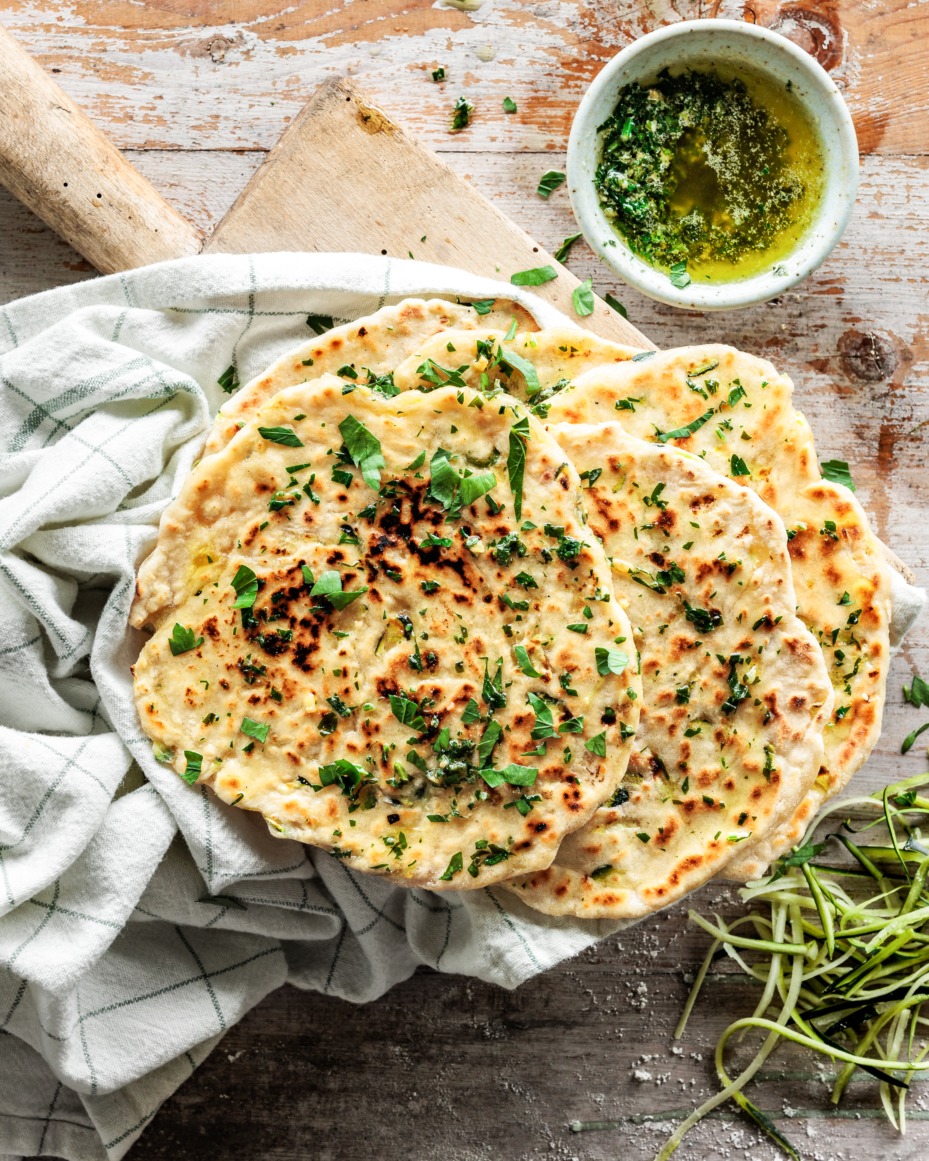 Naanbrød med grønt