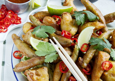 Tempurastegte grøntsager med sojadip