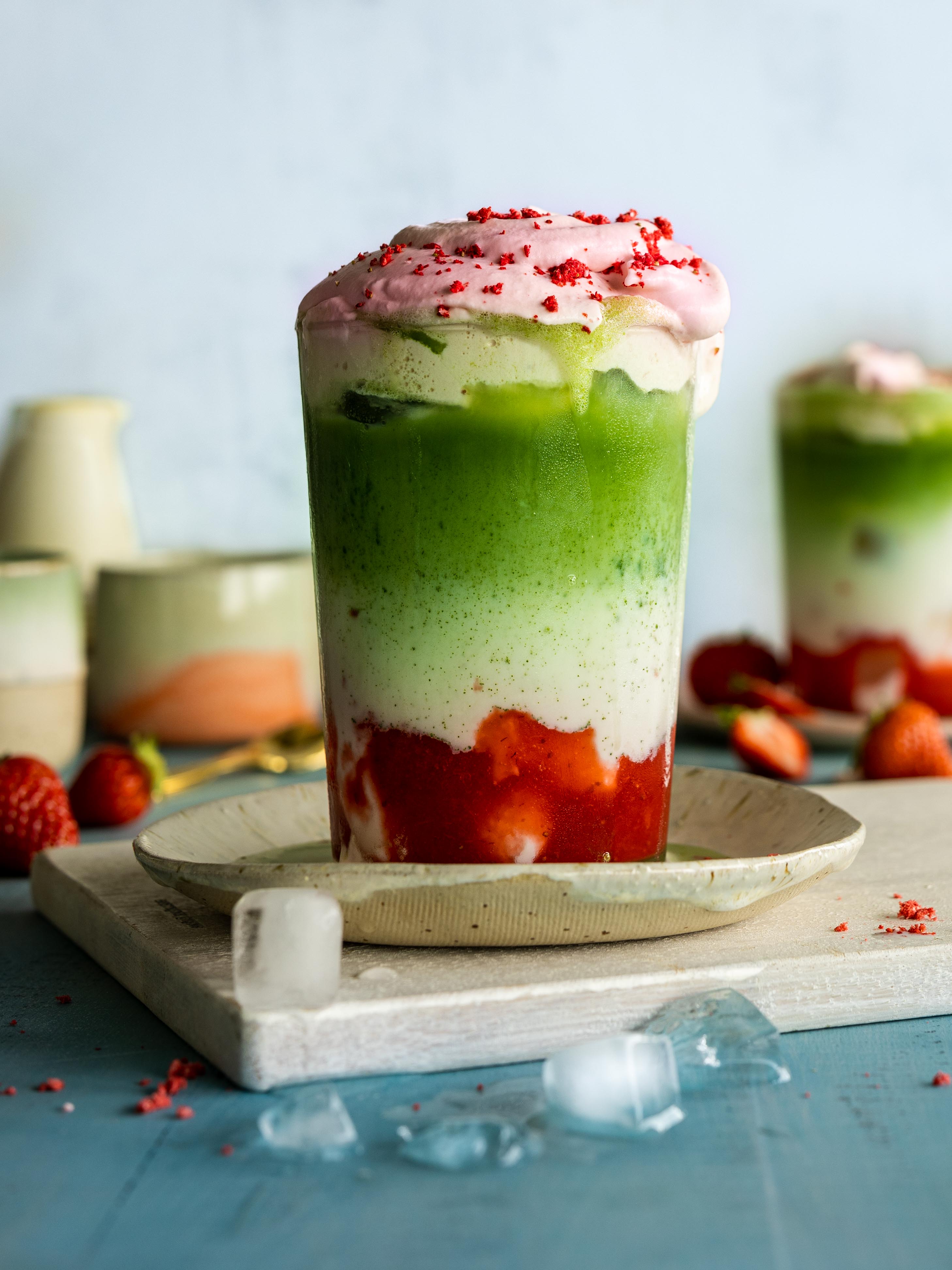 Strawberry cold foam matcha latte