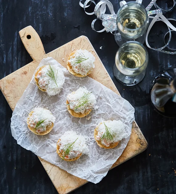 Tartlets with salmon salad and Castello extra mature cheddar