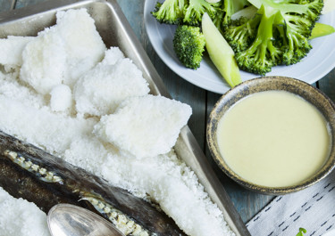Saltindbagt torsk og wasabisauce