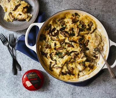 Cheesy Stovetop Pasta with Mushrooms and Chicken
