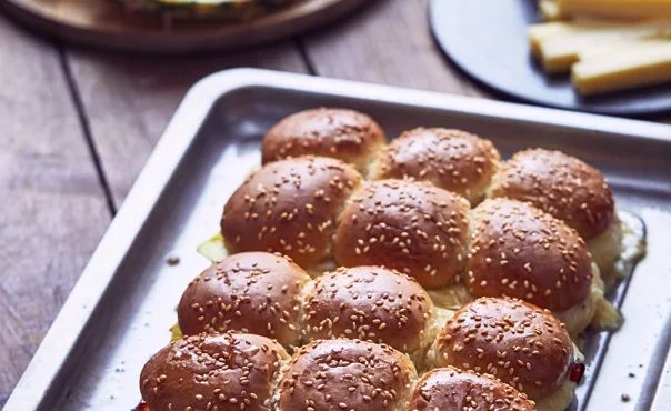 Hawaiian hot rolls with havarti, pineapple and ham