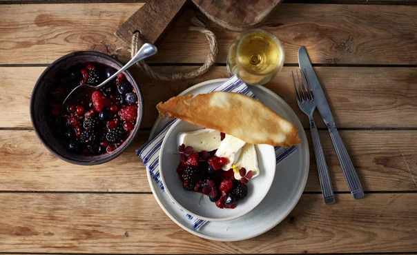 Castello Extra Creamy Brie with raw autumn berry compote and crisp tuiles