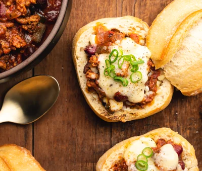 Mini Chili Bread Bowls with Aged Havarti