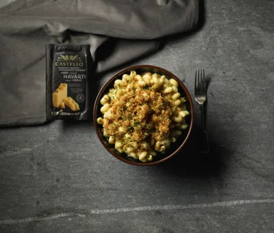 Creamiest Ever Mac and Cheese with Garlic Sourdough Crumb Topping