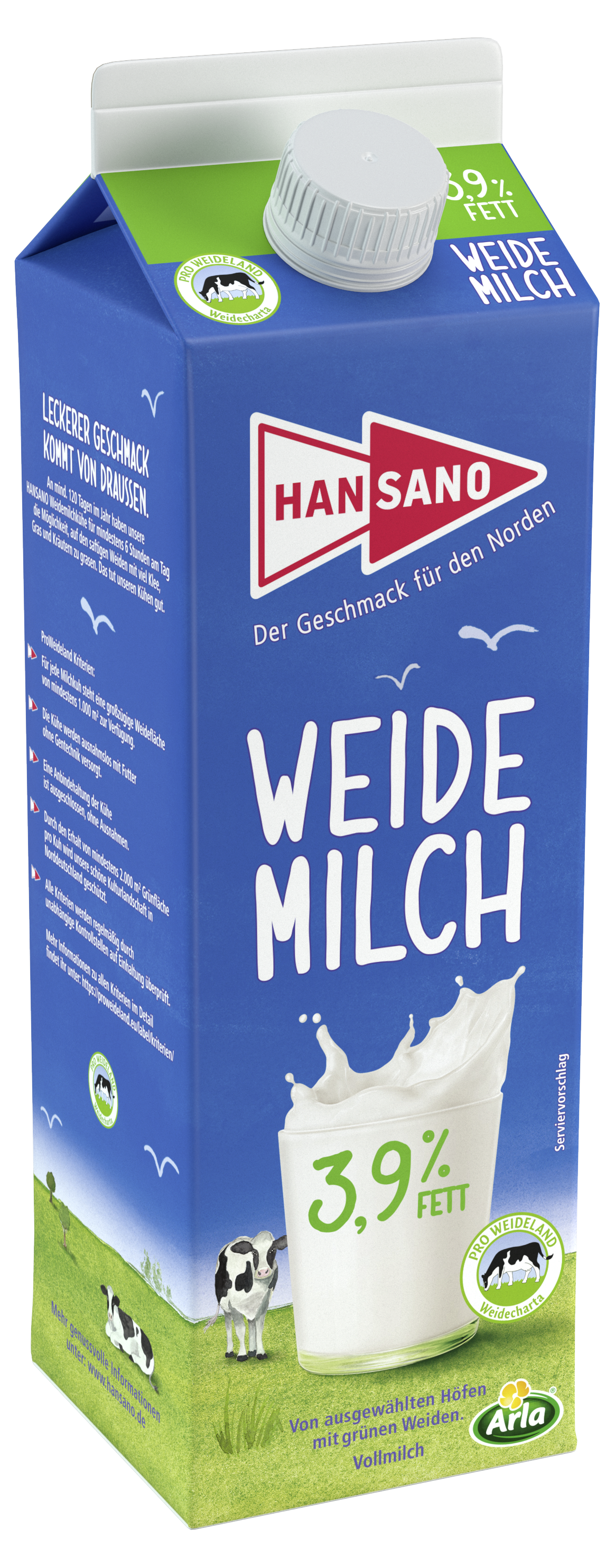 Hansano Frische Weidemilch 3,9% 1l