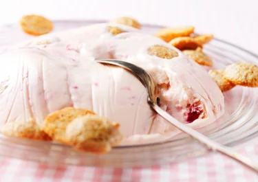 Rabarbersemifreddo med mandelbiskvier
