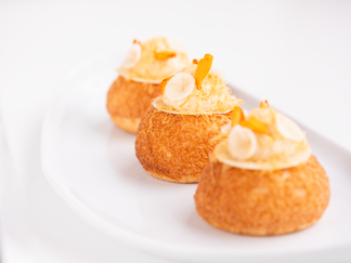 Autumn Choux  au Craquelin with  Marinated Pear