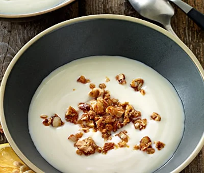 Lemon junket with nutty crunch