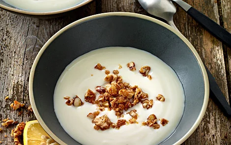 Lemon junket with nutty crunch