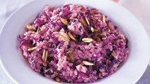 Punakaalirisotto ja paistettu lohi