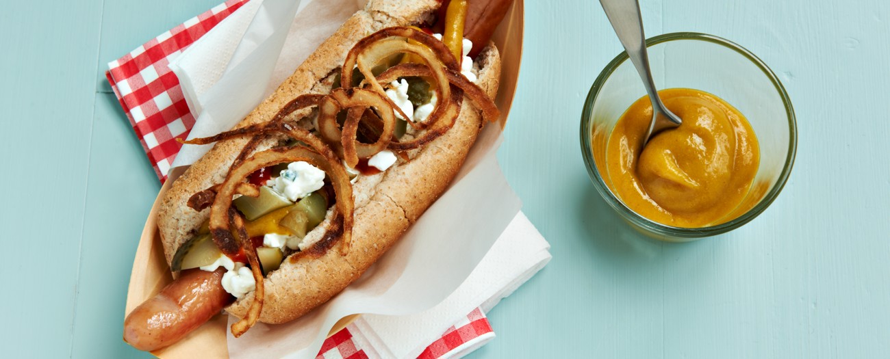 Grilled Hot Dogs with Mango Chutney and Red Onion Relish Recipe