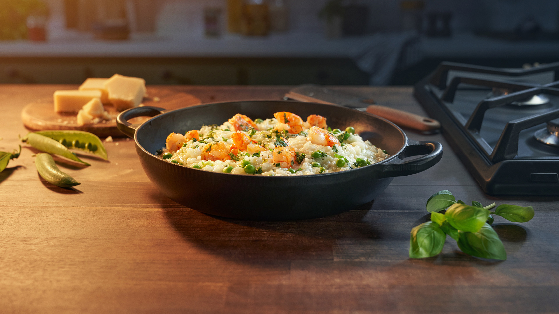 Risotto with Green Peas and prawns