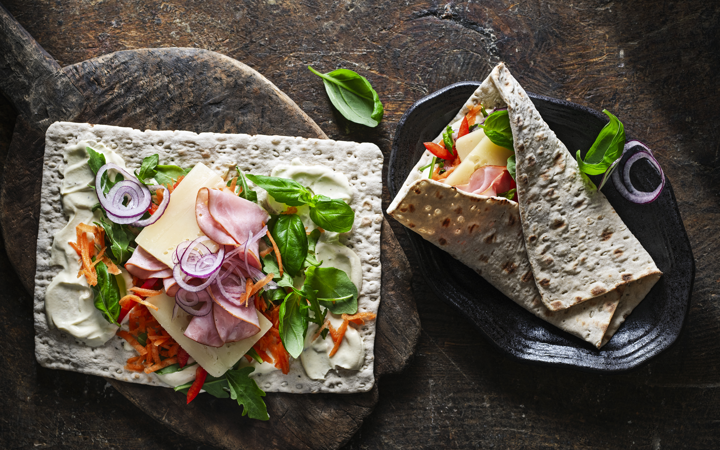 Wraps med kvarg, dijonsenap, ost och skinka
