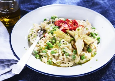 Pasta med chorizo och kronärtskocka