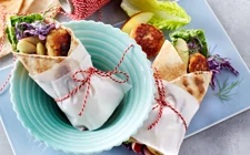 Chicken meatballs with red cabbage salad in flatbread