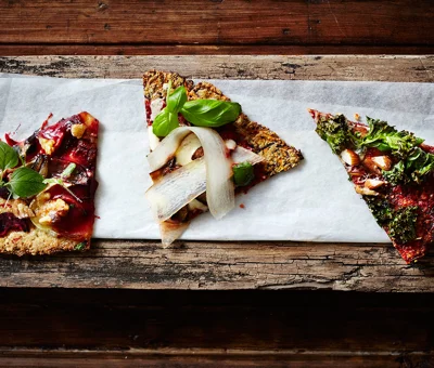 Carrot pizza with portobello mushrooms and chorizo