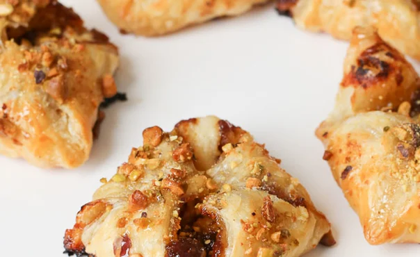 Havarti-fig butter pastries drizzled with honey