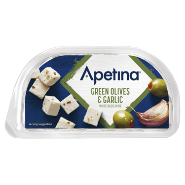 Apetina Green Olives & Garlic White Cheese Cubes in Oil 100g