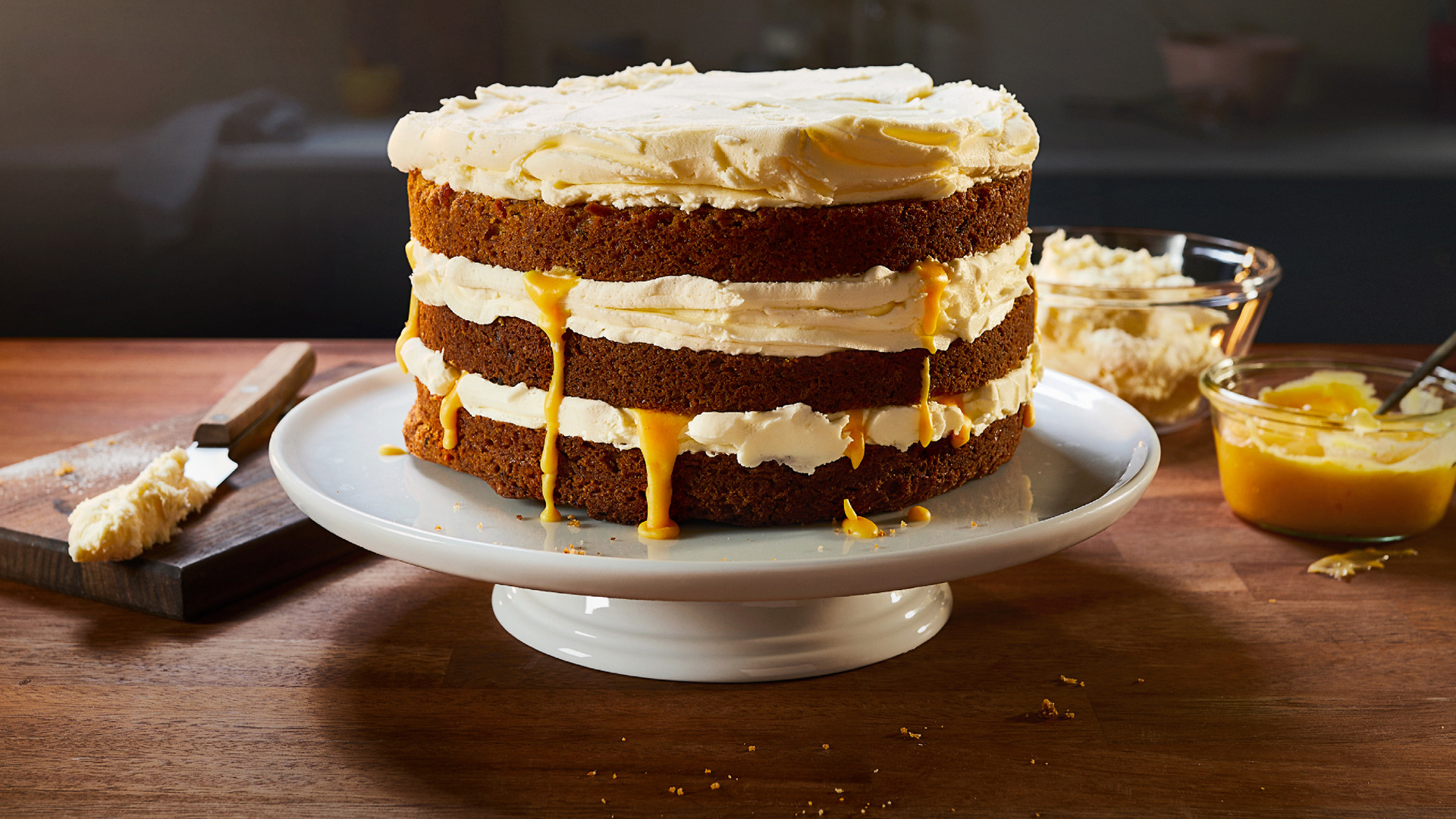 Carrot And Rosemary Cake With A Vanilla Buttercream Icing And Orange Curd