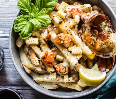 Sweet chili butter-grilled lobster fries with Aged Havarti