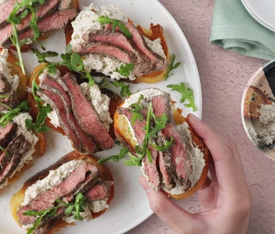 Cracked Pepper Whipped Dip Steak Crostini