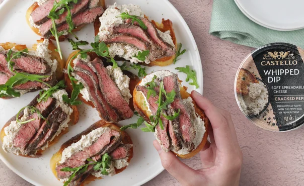 Cracked Pepper Whipped Dip Steak Crostini