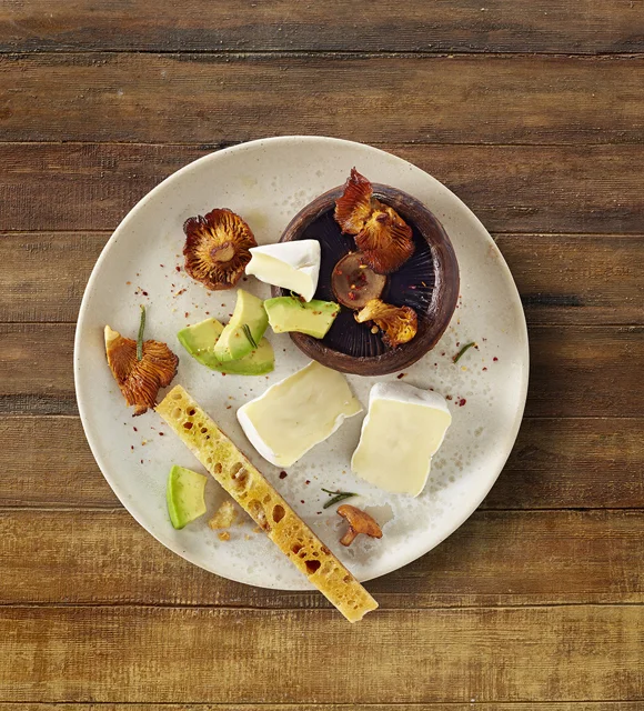 Roasted mushrooms with rosemary, avocado and Castello Extra Creamy Brie