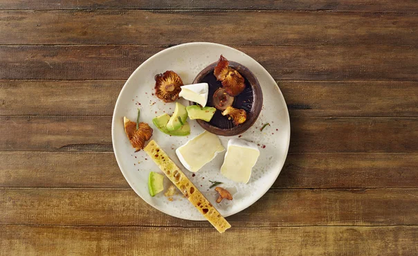 Roasted mushrooms with rosemary, avocado and Castello Extra Creamy Brie