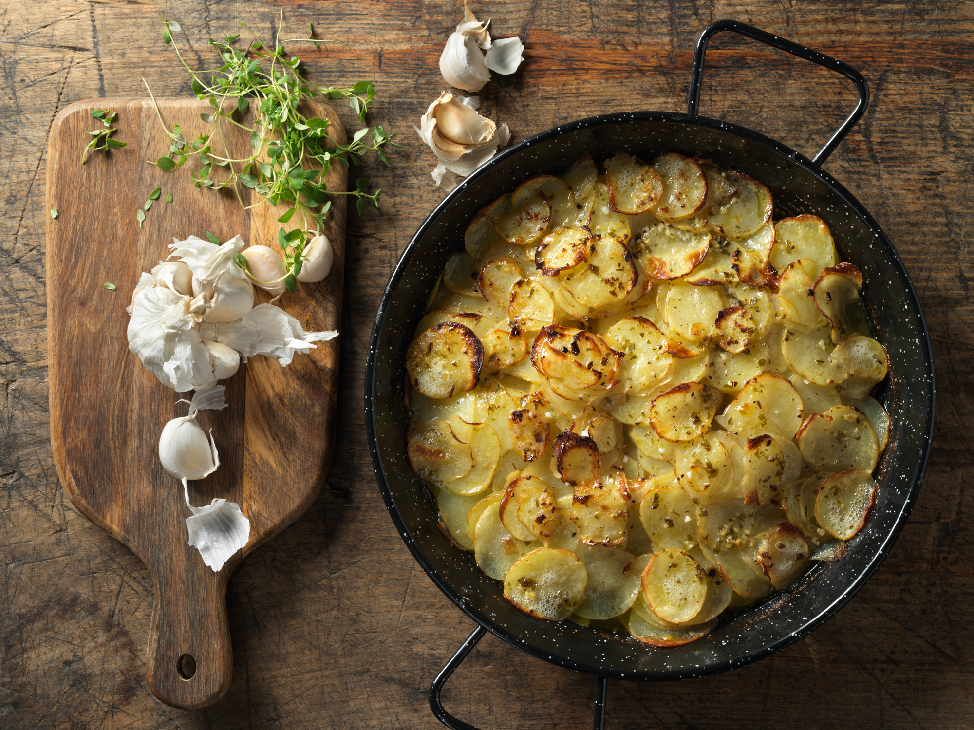 Pommes Anna med hvidløg, timian og rigelig smør Arla