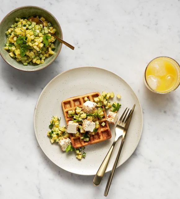 Waffles with Castello® Cream Cheese and Pineapple Salsa