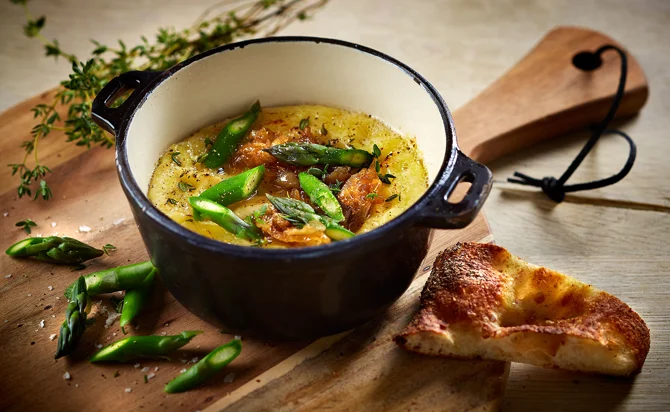 Baked Extra Creamy Brie with caramelized onions