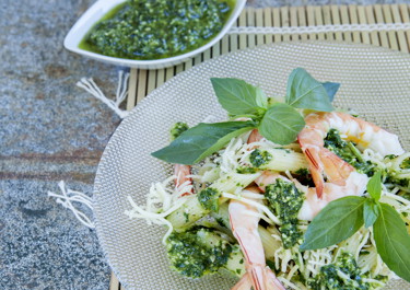 Marineret pasta med tigerrejer